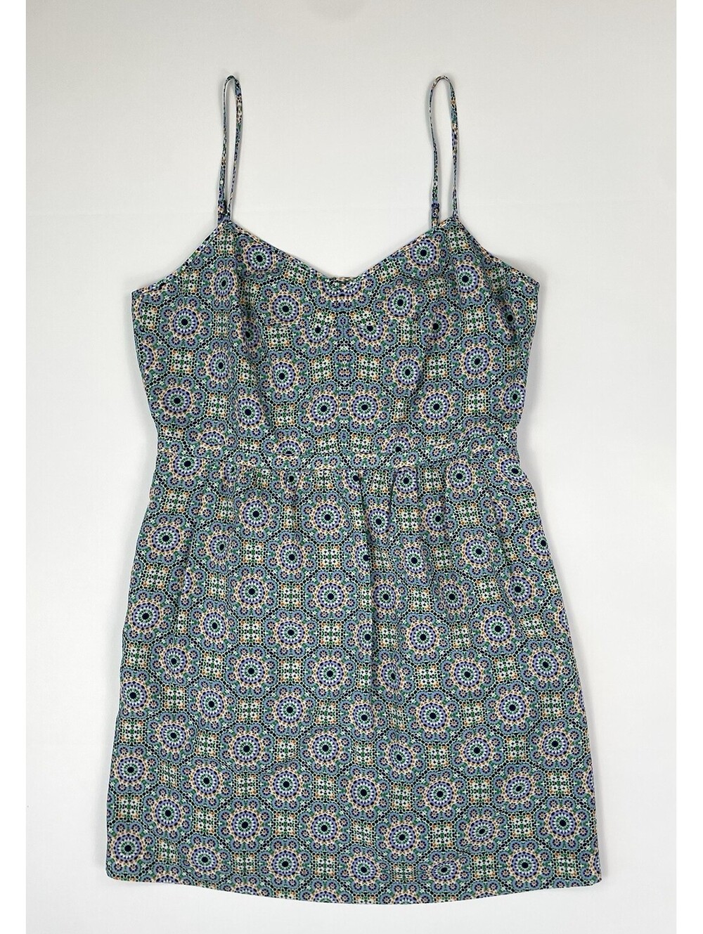 NWT J Crew Factory Summer Seaside Cami Dress 12 Blue Geometric Mosaic Tile Mini
